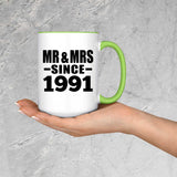 33rd Anniversary Mr & Mrs Since 1991 - 15oz Accent Mug Green