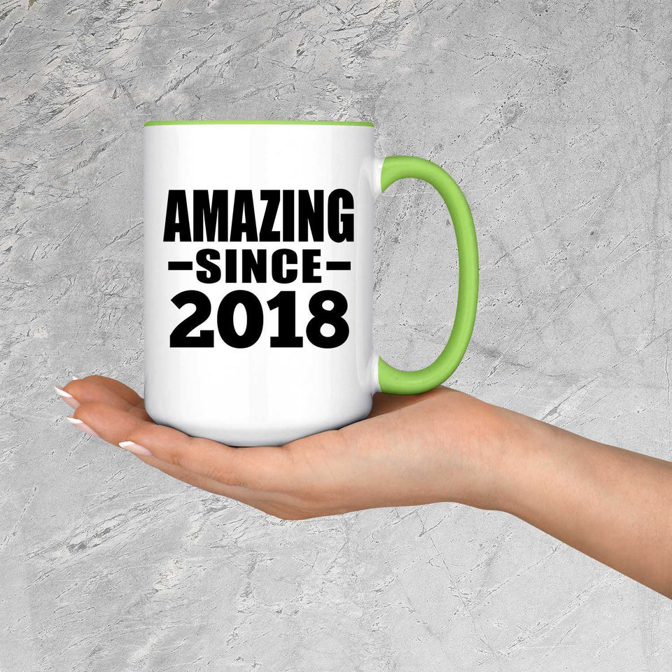 6th Birthday Amazing Since 2018 - 15oz Accent Mug Green