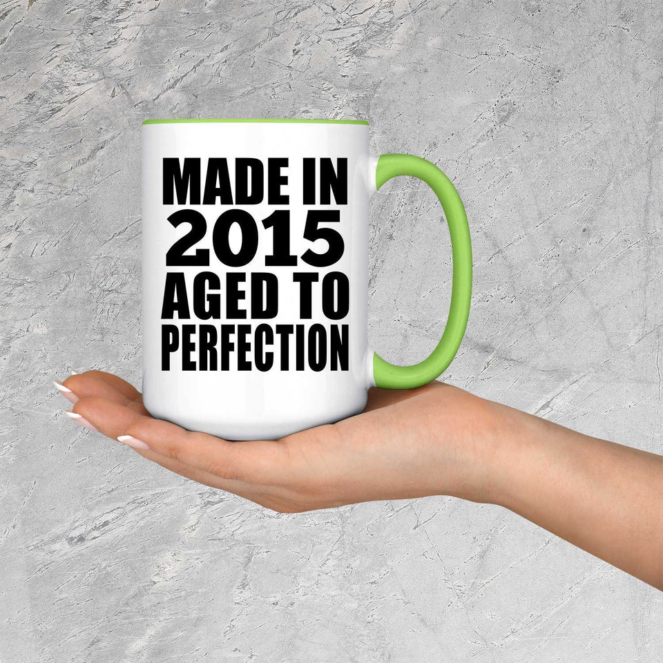9th Birthday Made In 2015 Aged to Perfection - 15oz Accent Mug Green