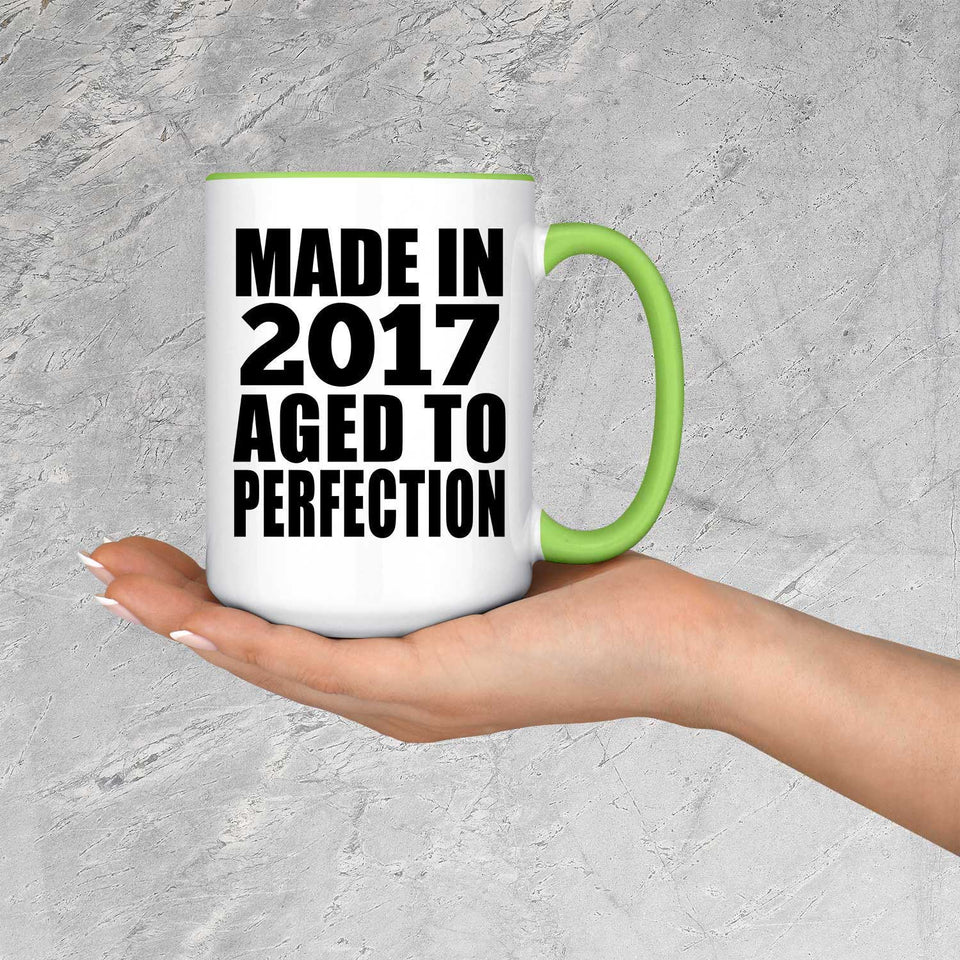 7th Birthday Made In 2017 Aged to Perfection - 15oz Accent Mug Green