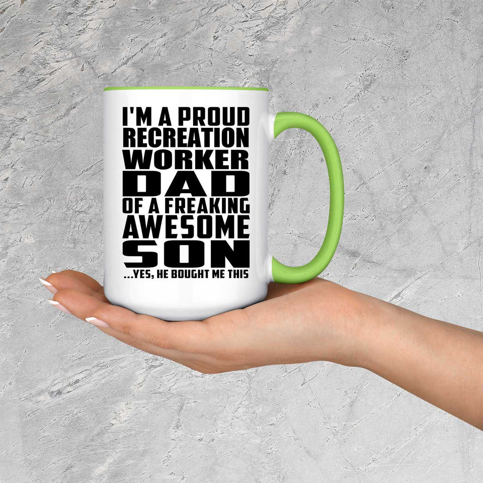 Proud Recreation Worker Dad Of Awesome Son - 15oz Accent Mug Green