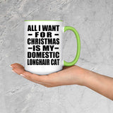 All I Want For Christmas Is My Domestic Longhair Cat - 15oz Accent Mug Green