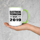 Electrical Technician Established EST. 2019 - 15oz Accent Mug Green