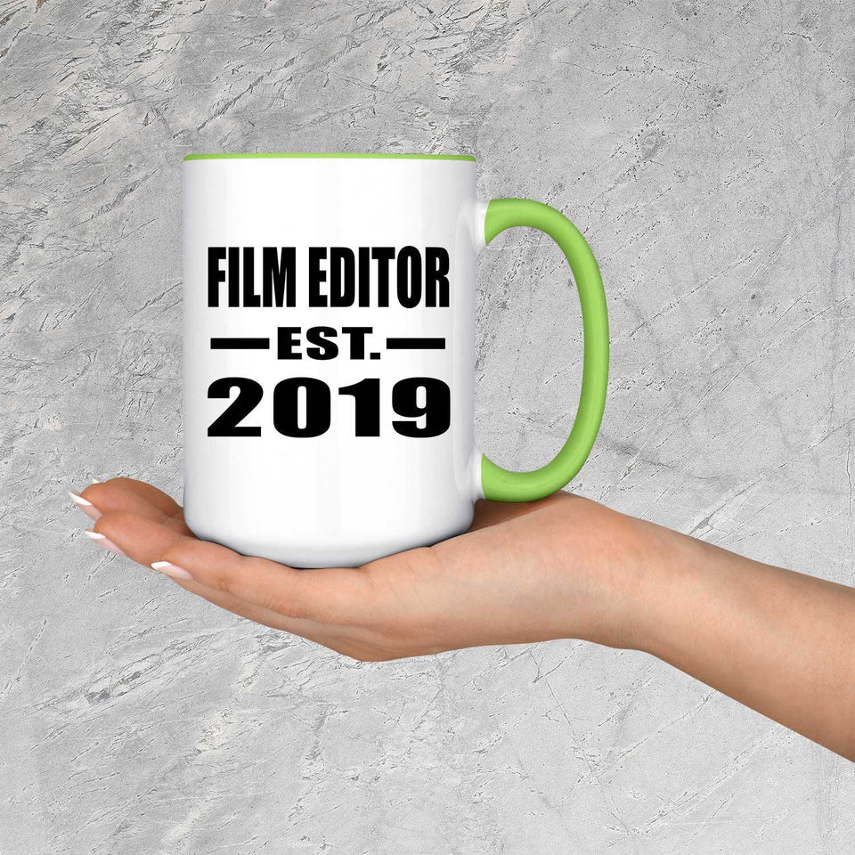 Film Editor Established EST. 2019 - 15oz Accent Mug Green