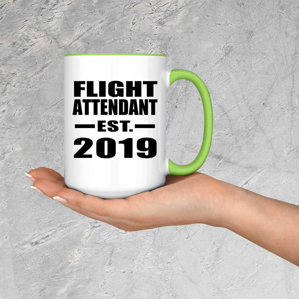Flight Attendant Established EST. 2019 - 15oz Accent Mug Green