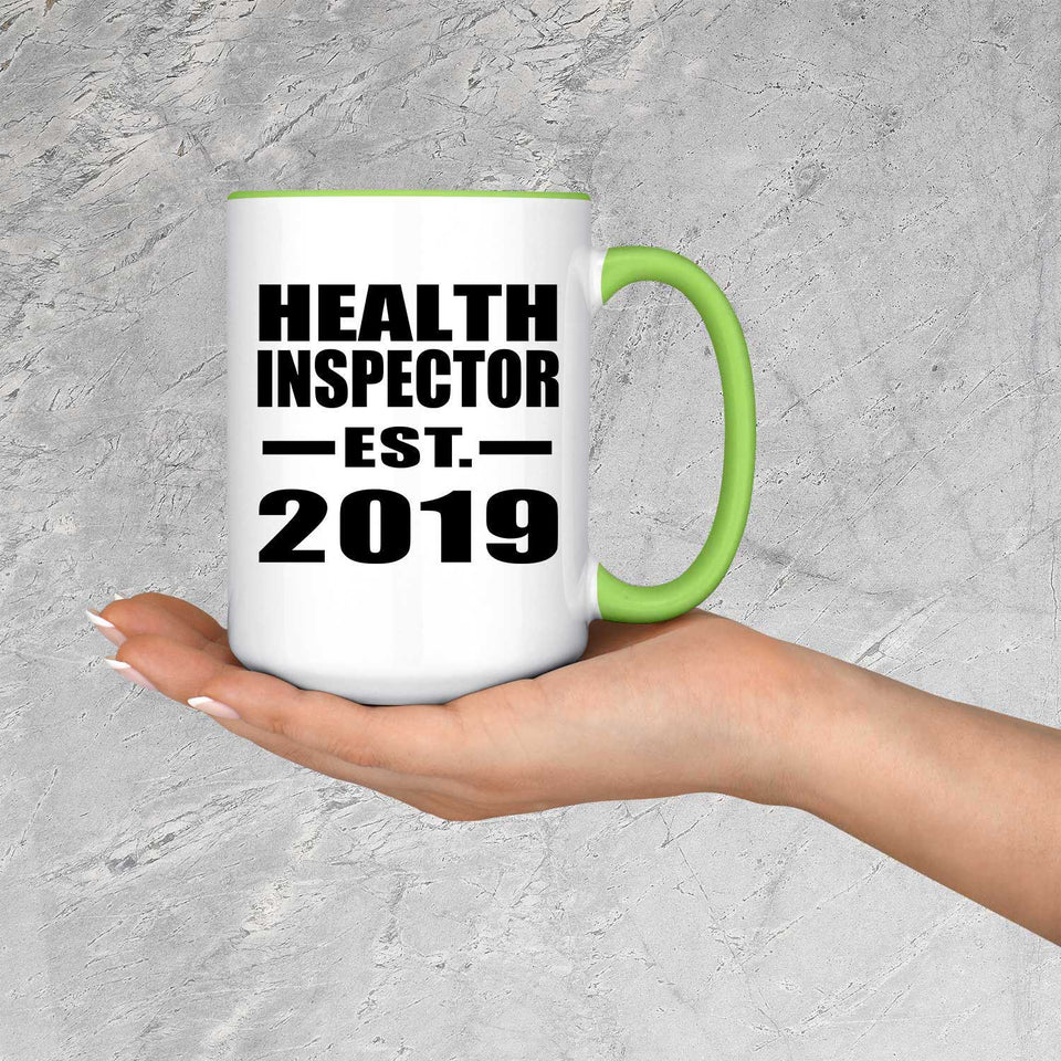 Health Inspector Established EST. 2019 - 15oz Accent Mug Green