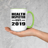 Health Inspector Established EST. 2019 - 15oz Accent Mug Green