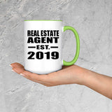 Real Estate Agent Established EST. 2019 - 15oz Accent Mug Green