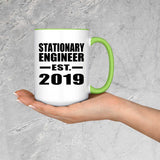 Stationary Engineer Established EST. 2019 - 15oz Accent Mug Green