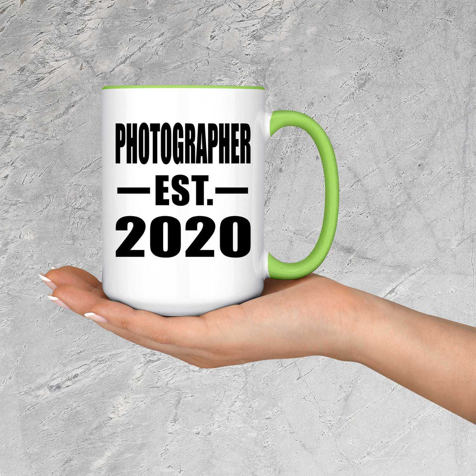 Photographer Established EST. 2020 - 15oz Accent Mug Green