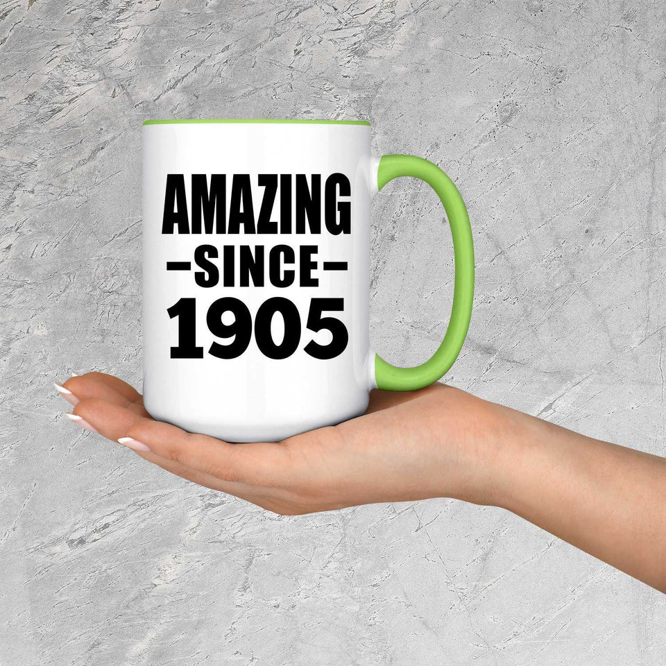 119th Birthday Amazing Since 1905 - 15oz Accent Mug Green
