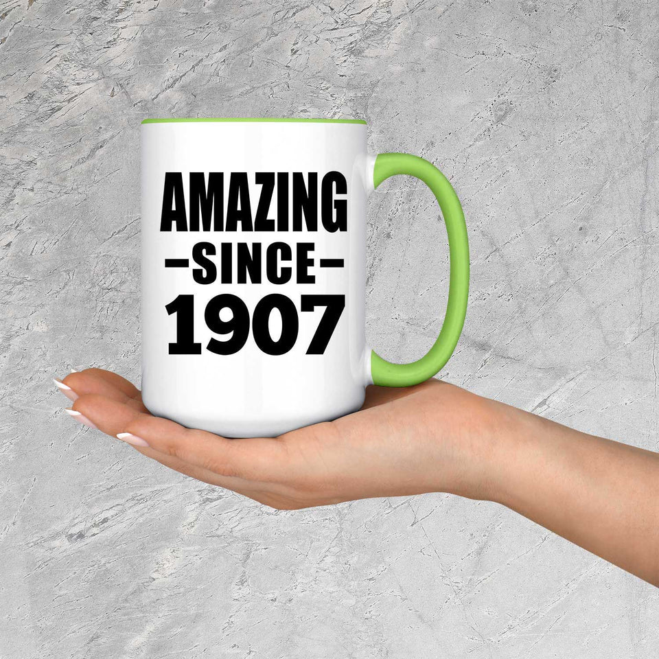 117th Birthday Amazing Since 1907 - 15oz Accent Mug Green