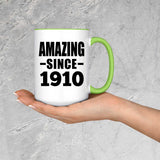 114th Birthday Amazing Since 1910 - 15oz Accent Mug Green
