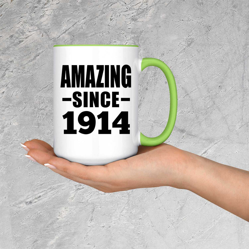 110th Birthday Amazing Since 1914 - 15oz Accent Mug Green