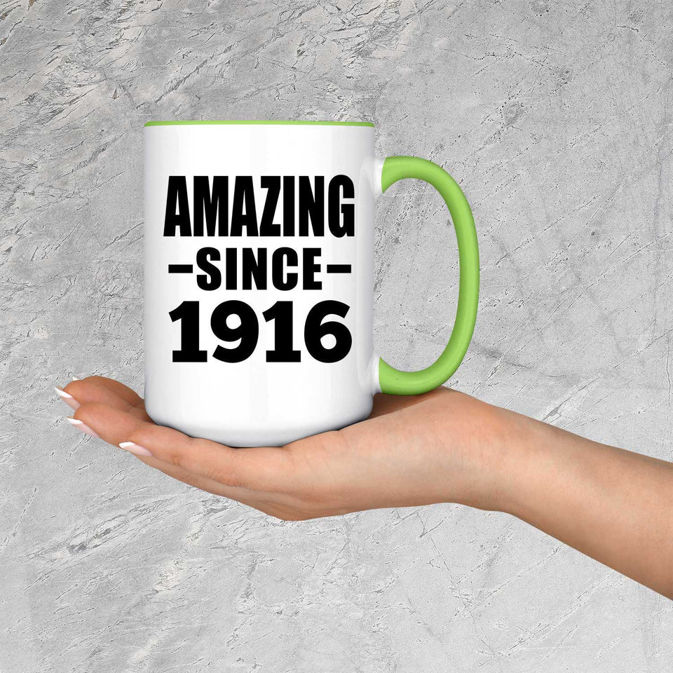 108th Birthday Amazing Since 1916 - 15oz Accent Mug Green