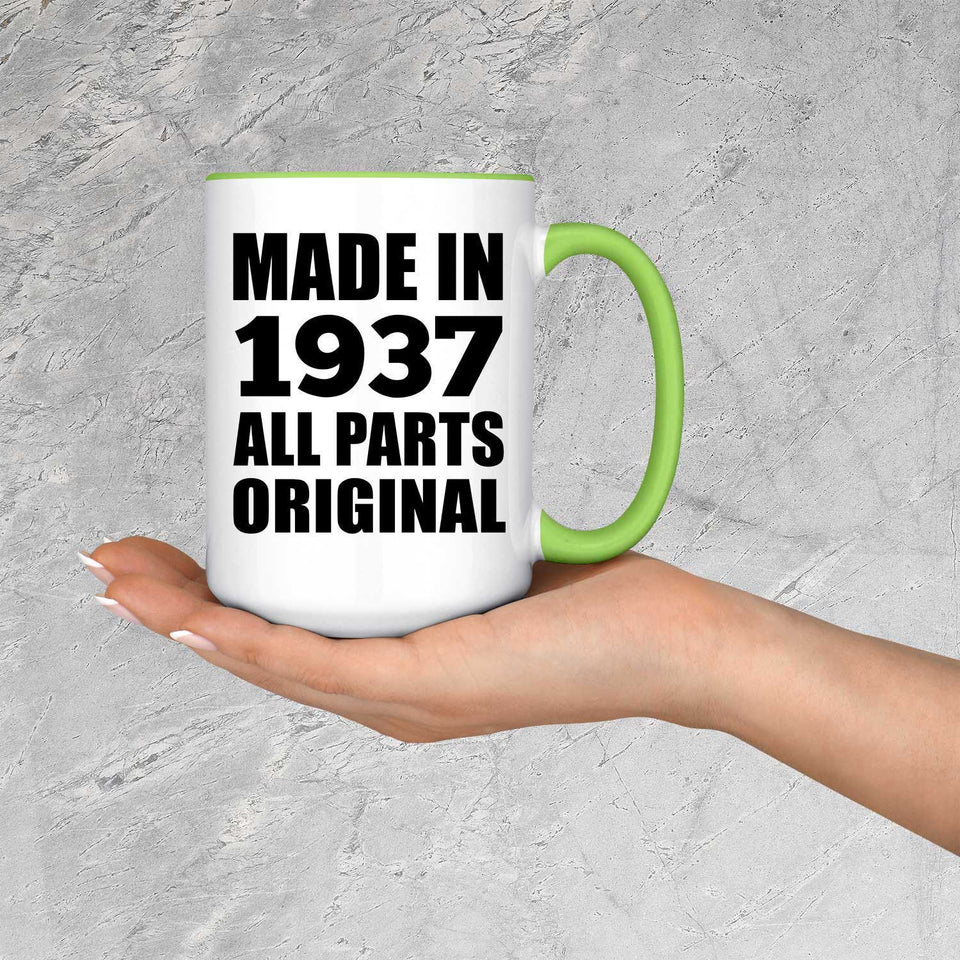 87th Birthday Made in 1937 All Parts Original - 15oz Accent Mug Green