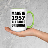 67th Birthday Made in 1957 All Parts Original - 15oz Accent Mug Green