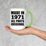 53rd Birthday Made in 1971 All Parts Original - 15oz Accent Mug Green