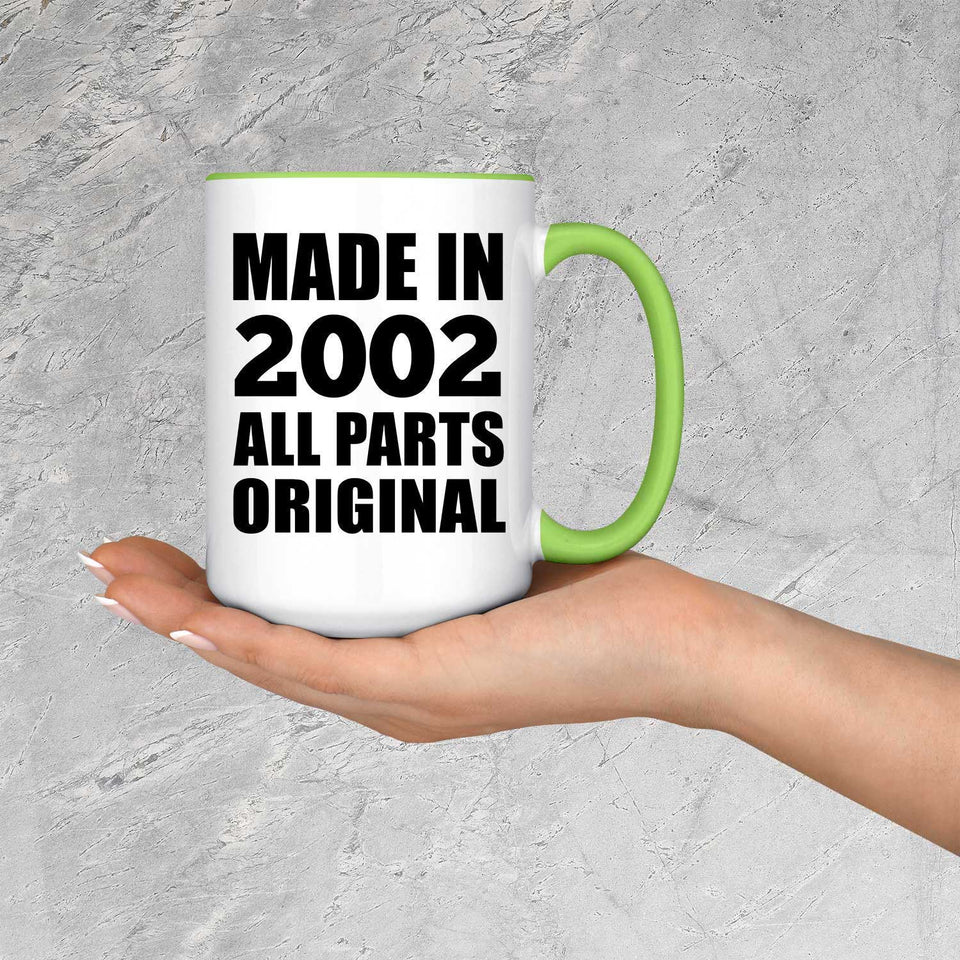 22nd Birthday Made in 2002 All Parts Original - 15oz Accent Mug Green