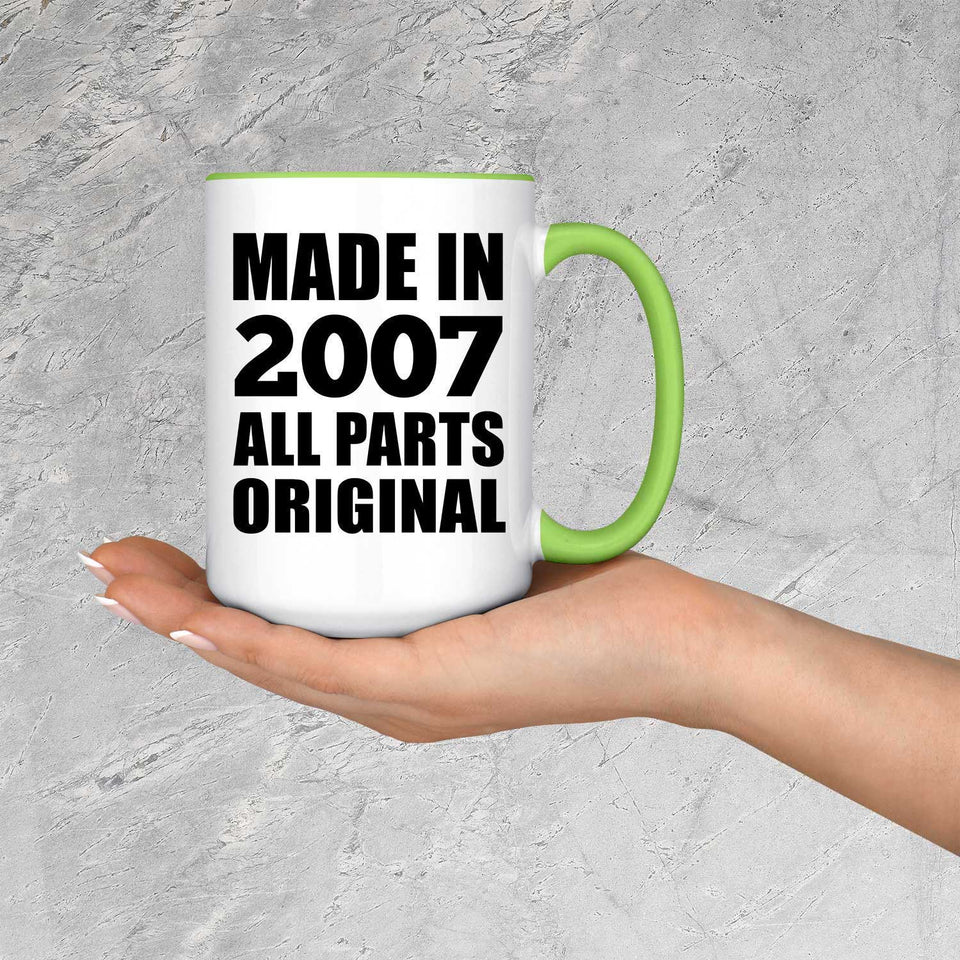17th Birthday Made in 2007 All Parts Original - 15oz Accent Mug Green