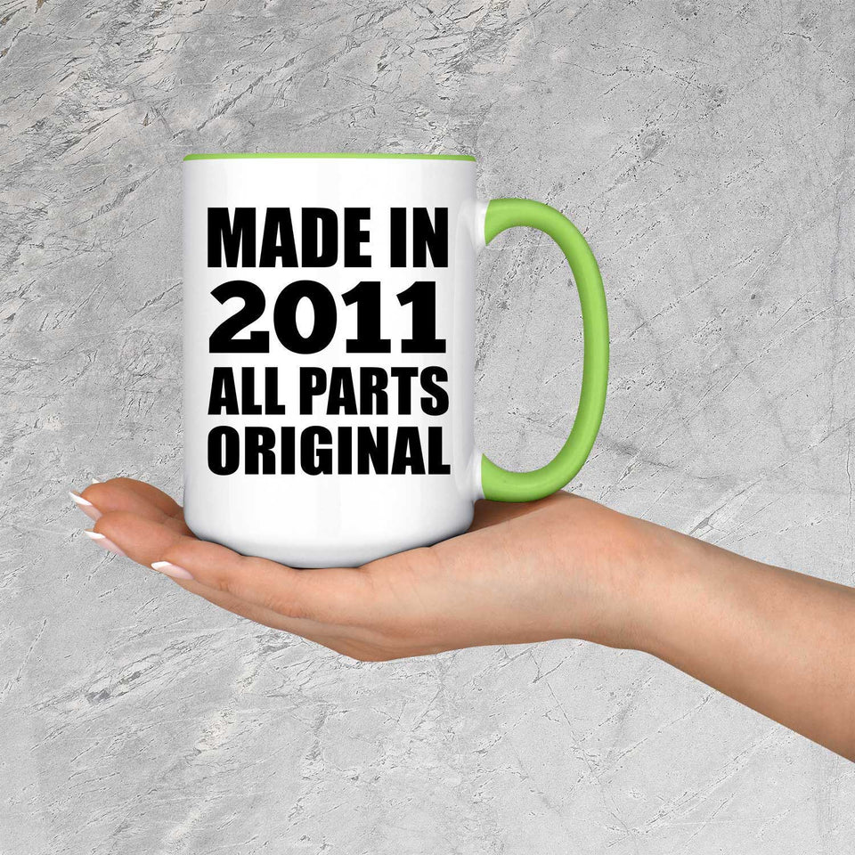 13th Birthday Made in 2011 All Parts Original - 15oz Accent Mug Green