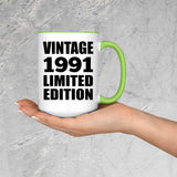 33rd Birthday Vintage 1991 Limited Edition - 15oz Accent Mug Green