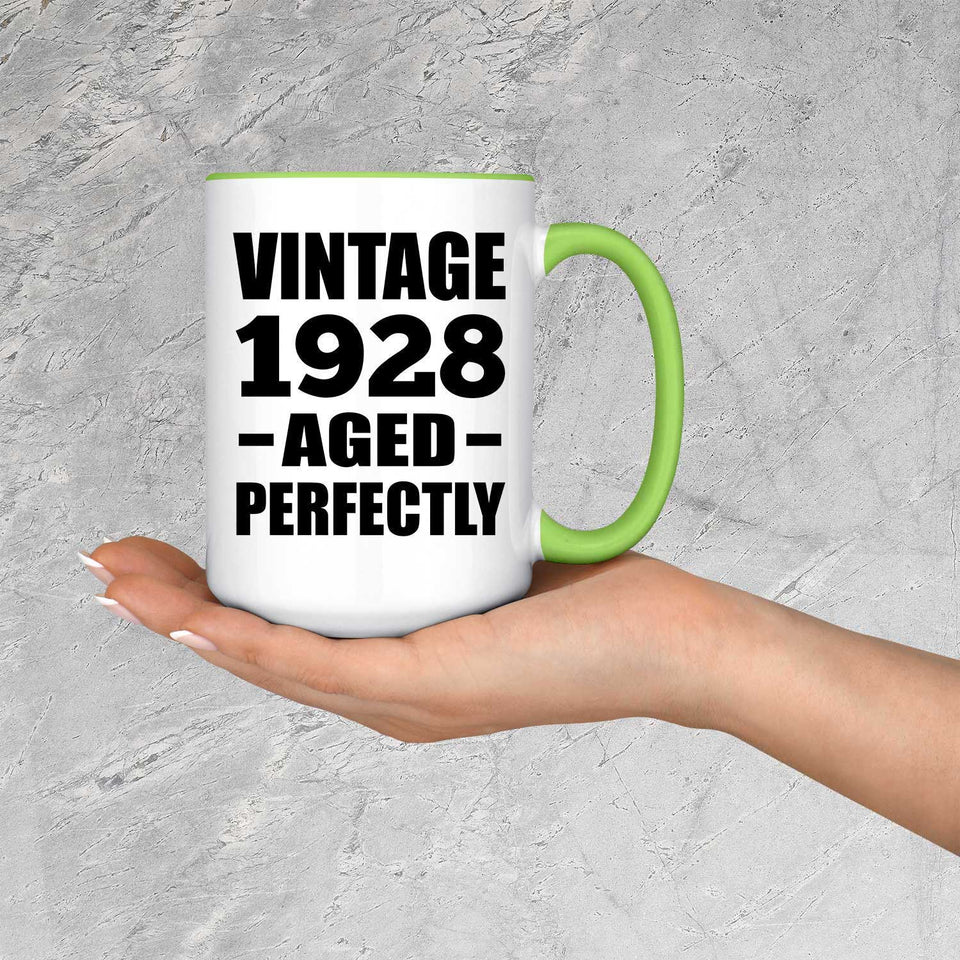 96th Birthday Vintage 1928 Aged Perfectly - 15oz Accent Mug Green