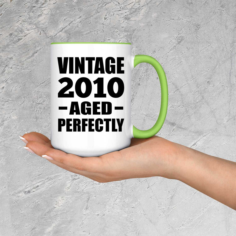 14th Birthday Vintage 2010 Aged Perfectly - 15oz Accent Mug Green