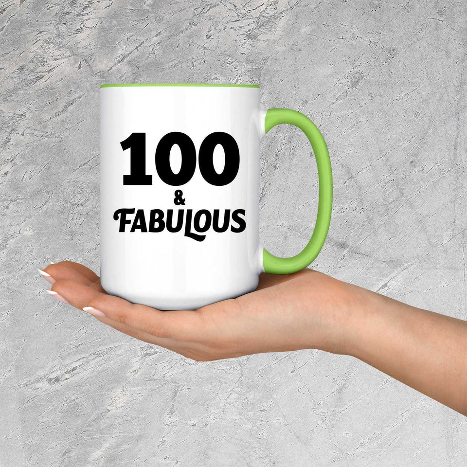 100th Birthday 100 & Fabulous - 15oz Accent Mug Green