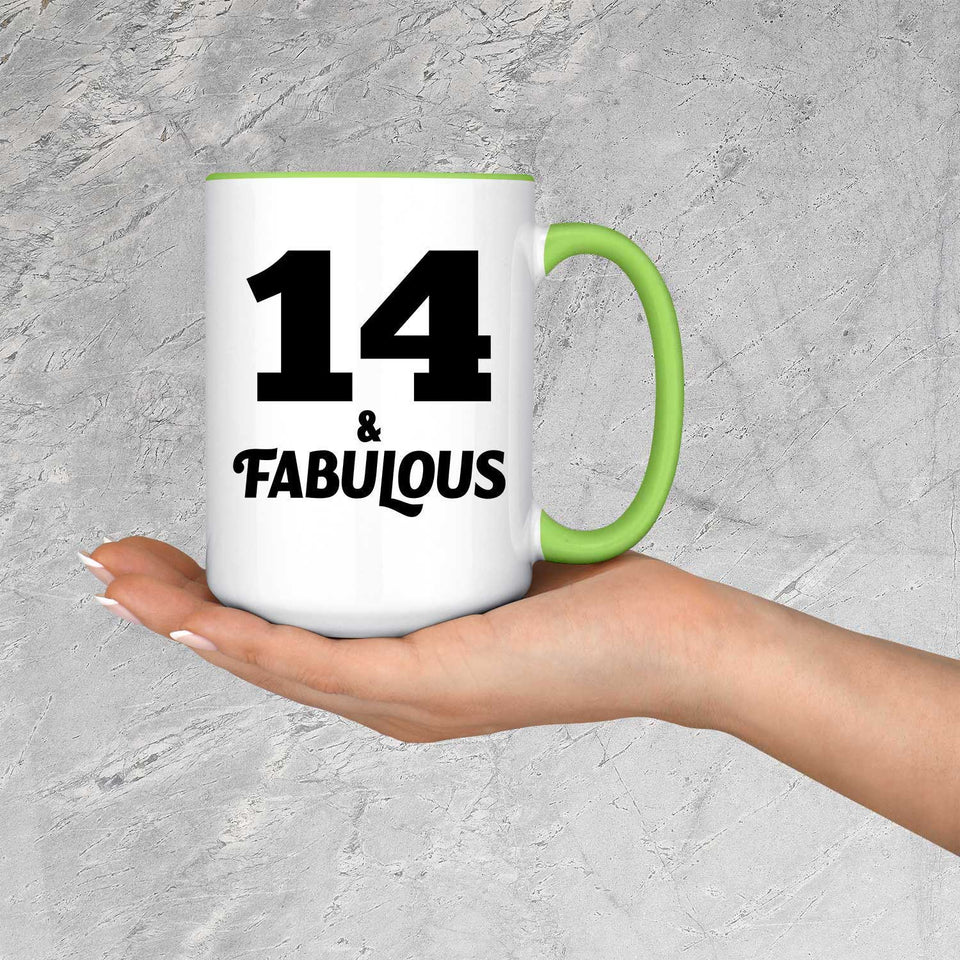 14th Birthday 14 & Fabulous - 15oz Accent Mug Green