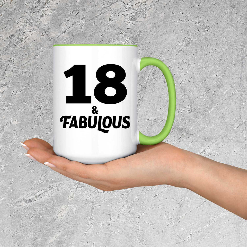 18th Birthday 18 & Fabulous - 15oz Accent Mug Green