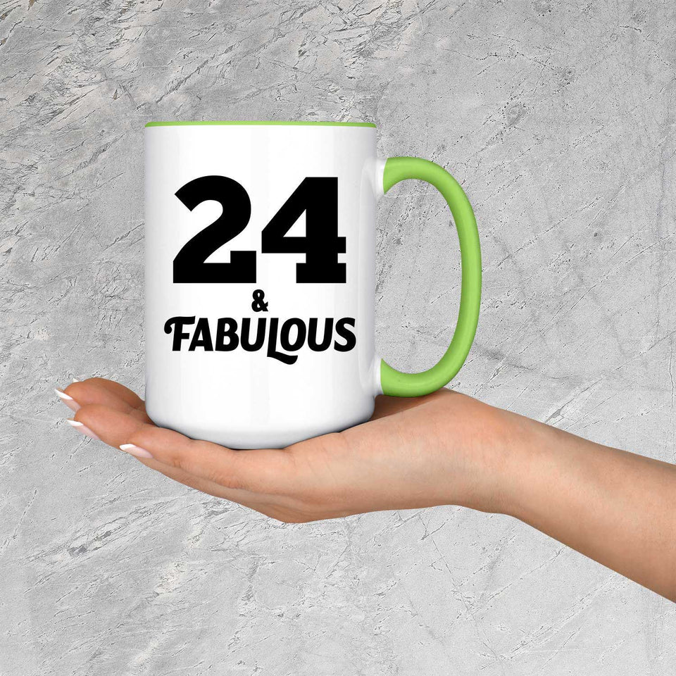 24th Birthday 24 & Fabulous - 15oz Accent Mug Green