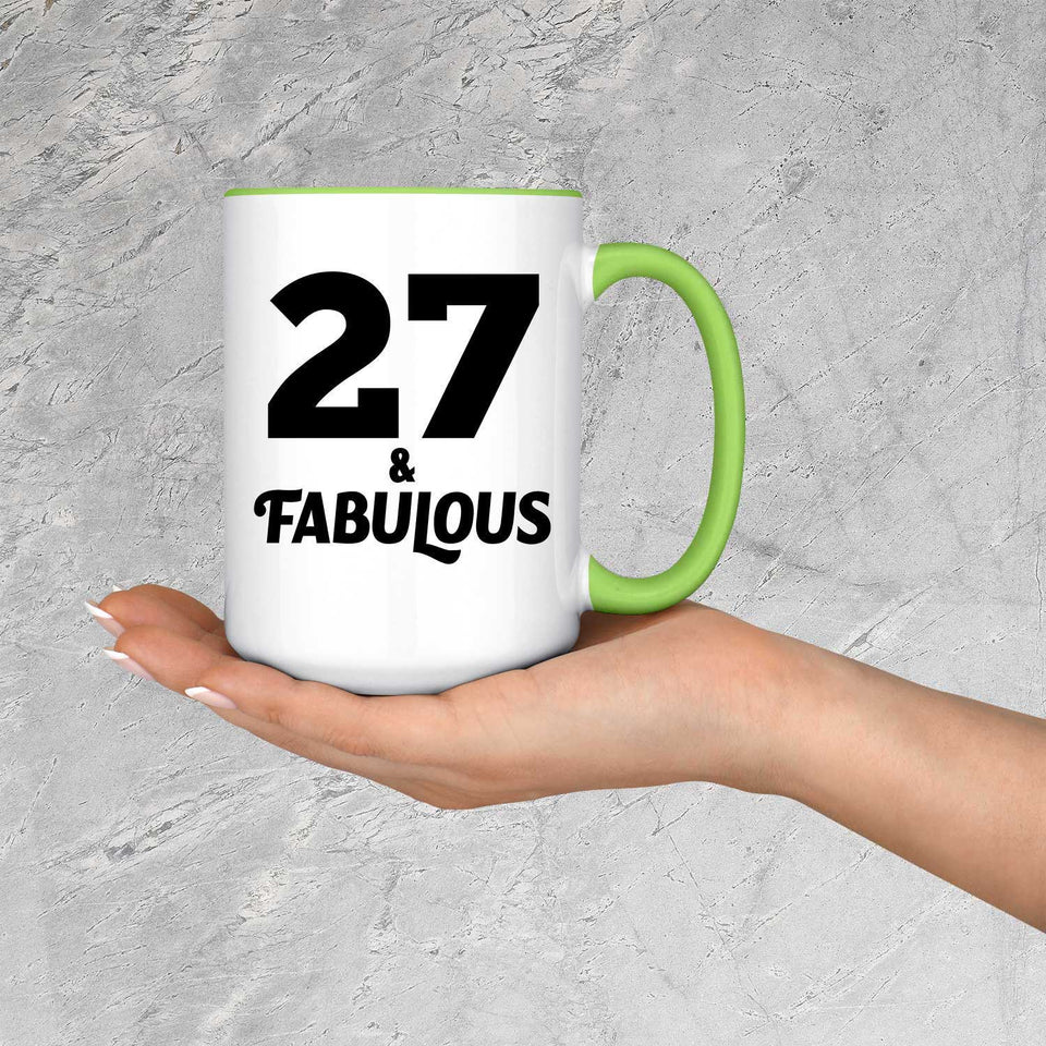 27th Birthday 27 & Fabulous - 15oz Accent Mug Green