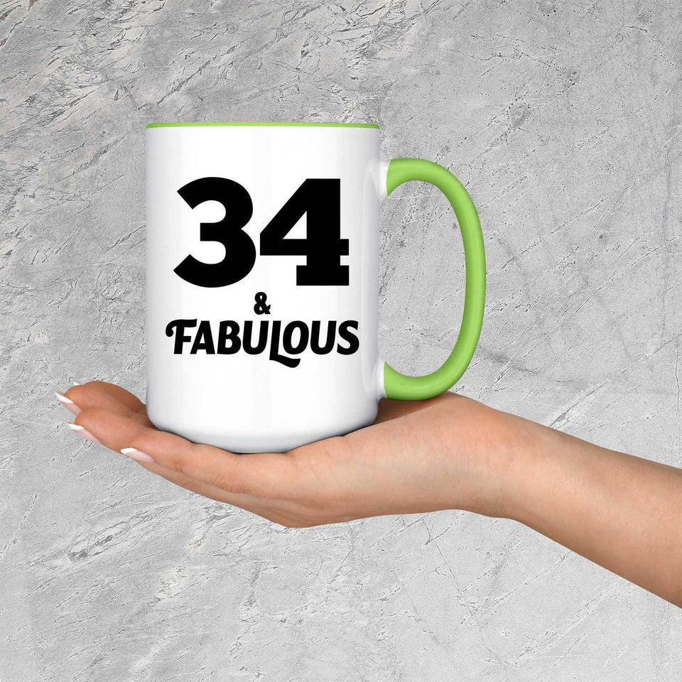 34th Birthday 34 & Fabulous - 15oz Accent Mug Green