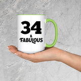 34th Birthday 34 & Fabulous - 15oz Accent Mug Green