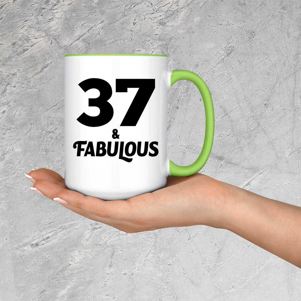 37th Birthday 37 & Fabulous - 15oz Accent Mug Green