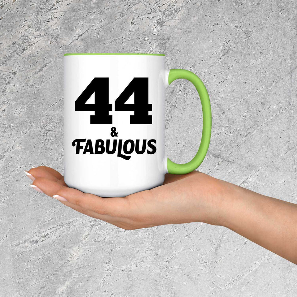 44th Birthday 44 & Fabulous - 15oz Accent Mug Green