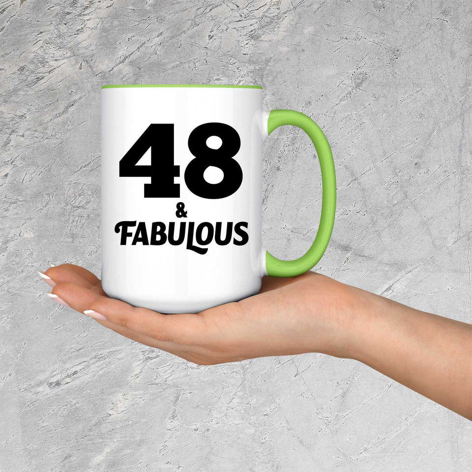 48th Birthday 48 & Fabulous - 15oz Accent Mug Green
