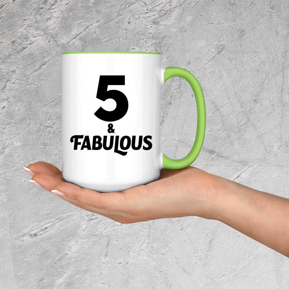 5th Birthday 5 & Fabulous - 15oz Accent Mug Green