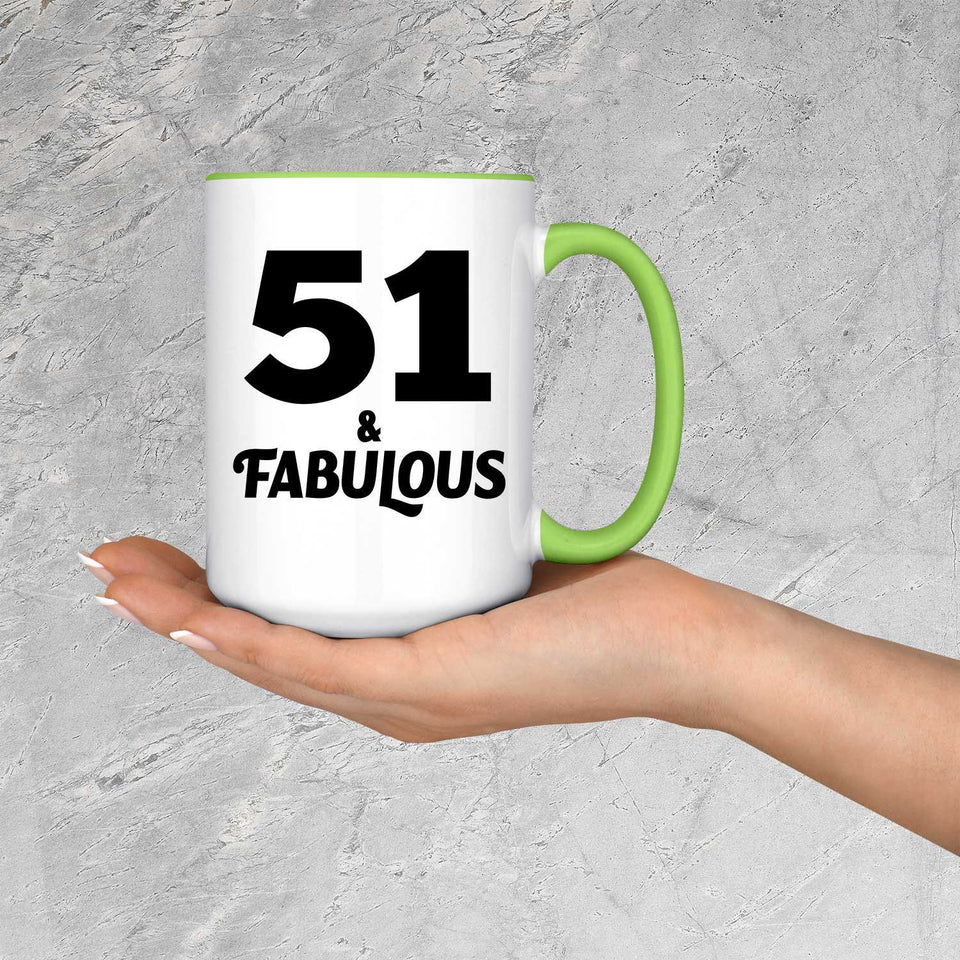 51st Birthday 51 & Fabulous - 15oz Accent Mug Green
