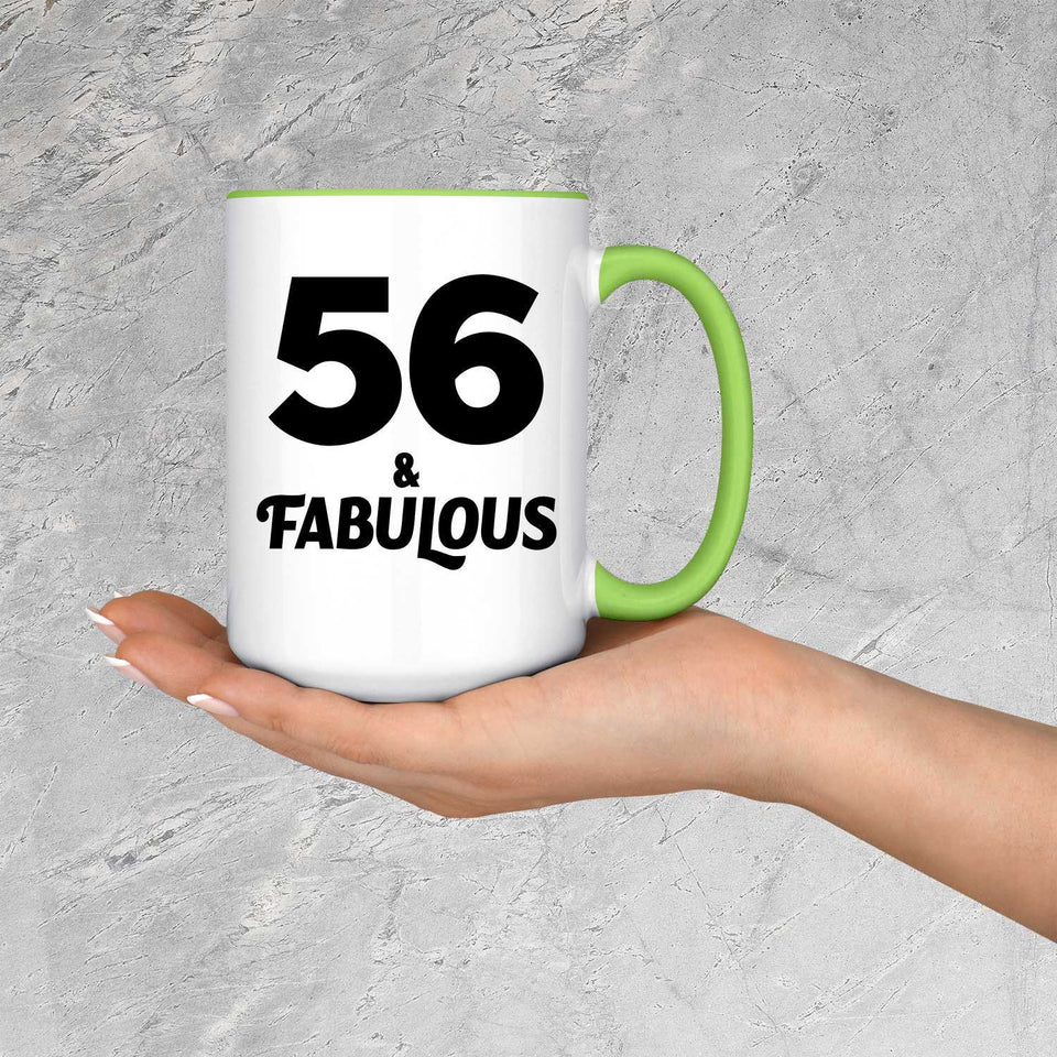 56th Birthday 56 & Fabulous - 15oz Accent Mug Green