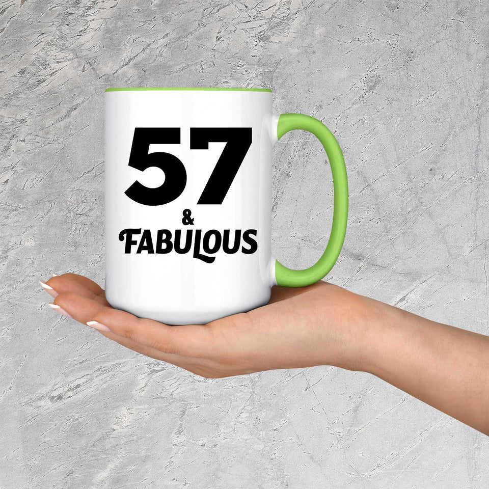 57th Birthday 57 & Fabulous - 15oz Accent Mug Green