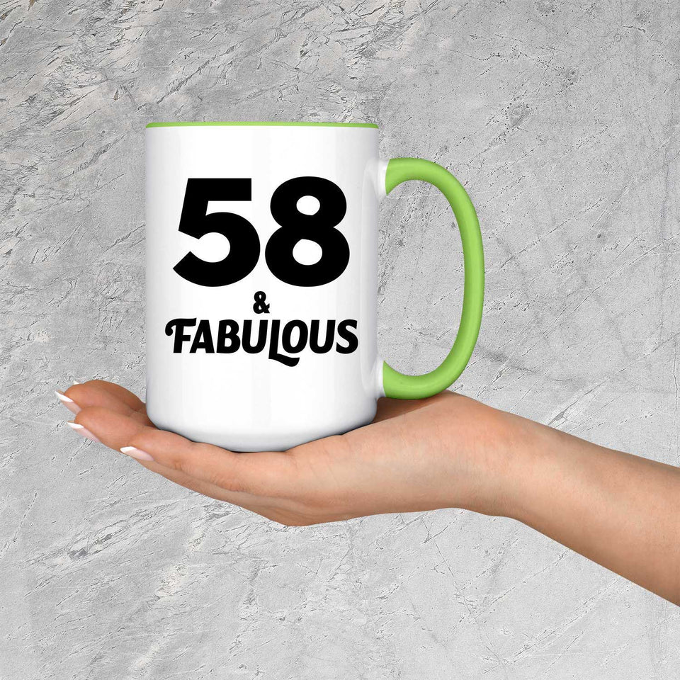 58th Birthday 58 & Fabulous - 15oz Accent Mug Green