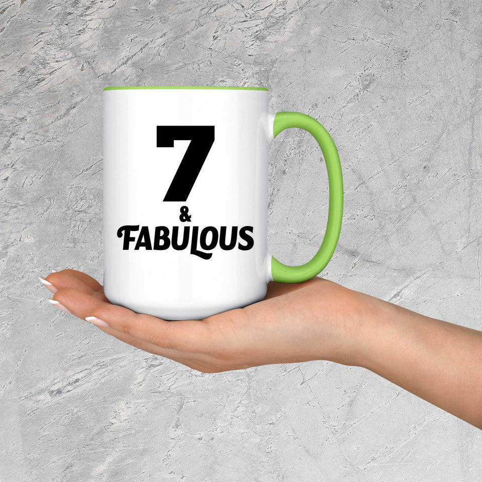 7th Birthday 7 & Fabulous - 15oz Accent Mug Green
