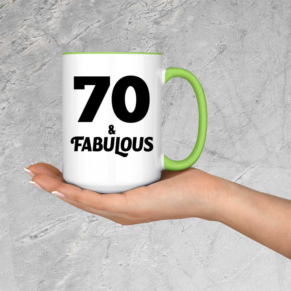 70th Birthday 70 & Fabulous - 15oz Accent Mug Green