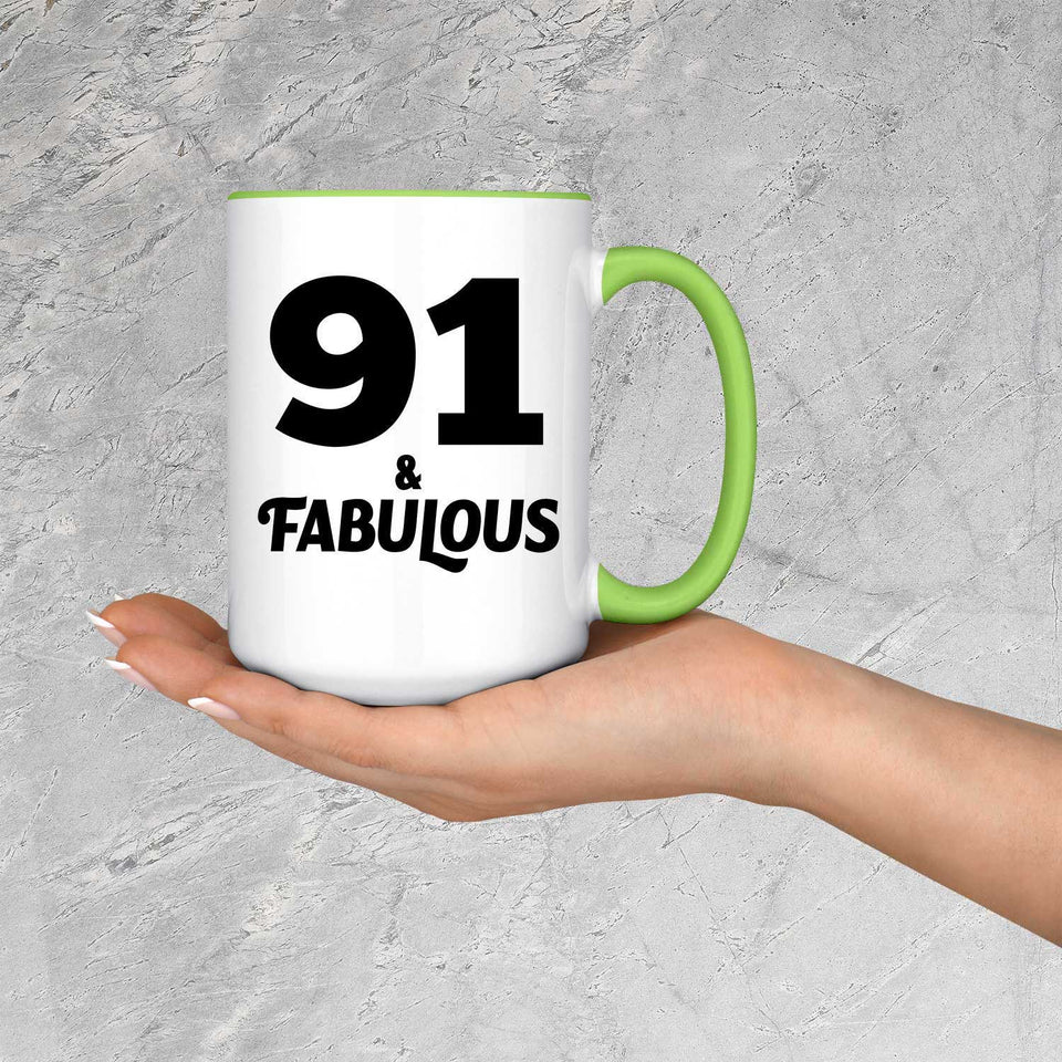 91st Birthday 91 & Fabulous - 15oz Accent Mug Green