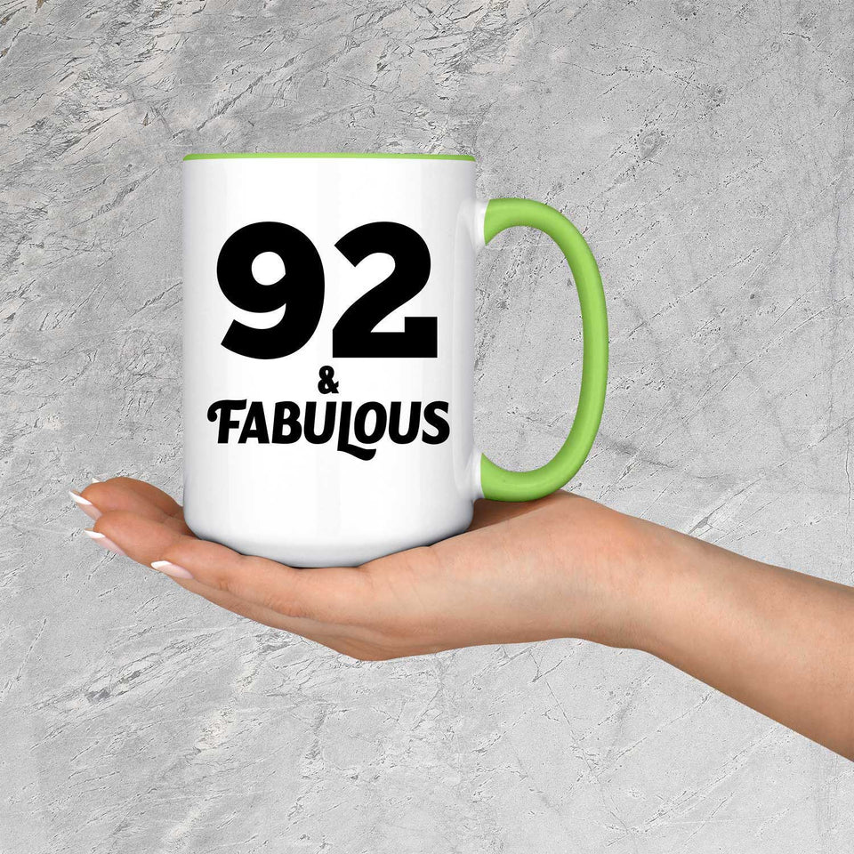 92nd Birthday 92 & Fabulous - 15oz Accent Mug Green