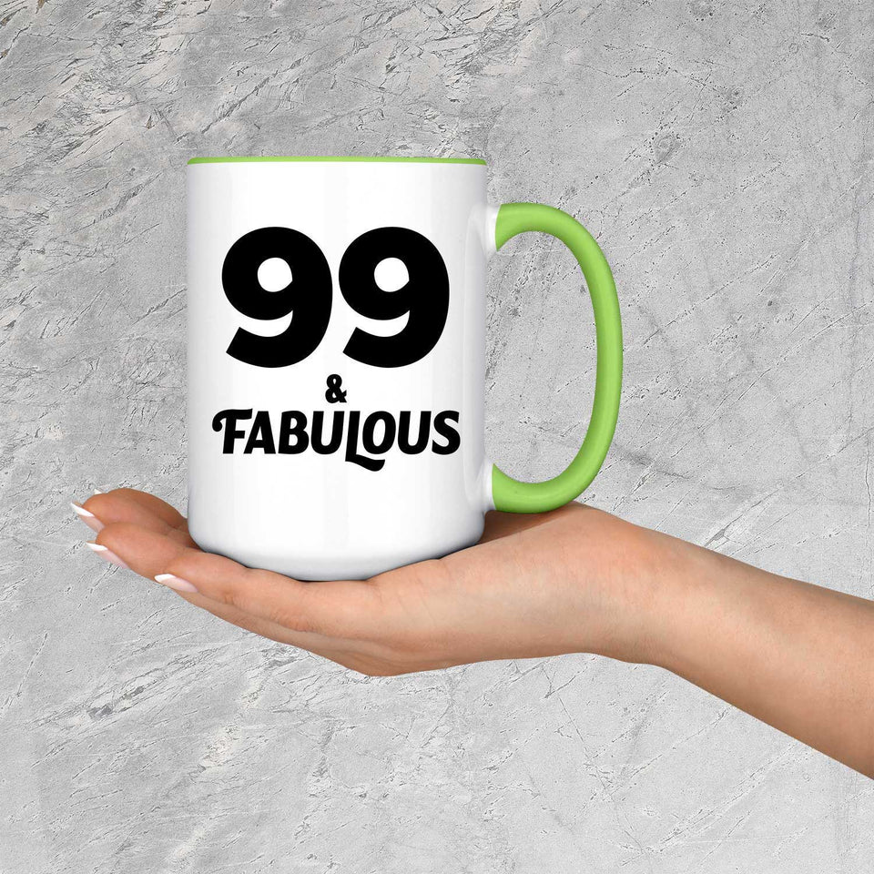 99th Birthday 99 & Fabulous - 15oz Accent Mug Green