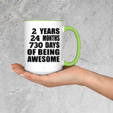 2nd Birthday 2 Years 24 Months 730 Days Of Awesome - 15oz Accent Mug Green