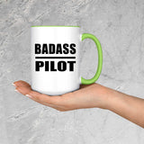 Badass Pilot - 15oz Accent Mug Green